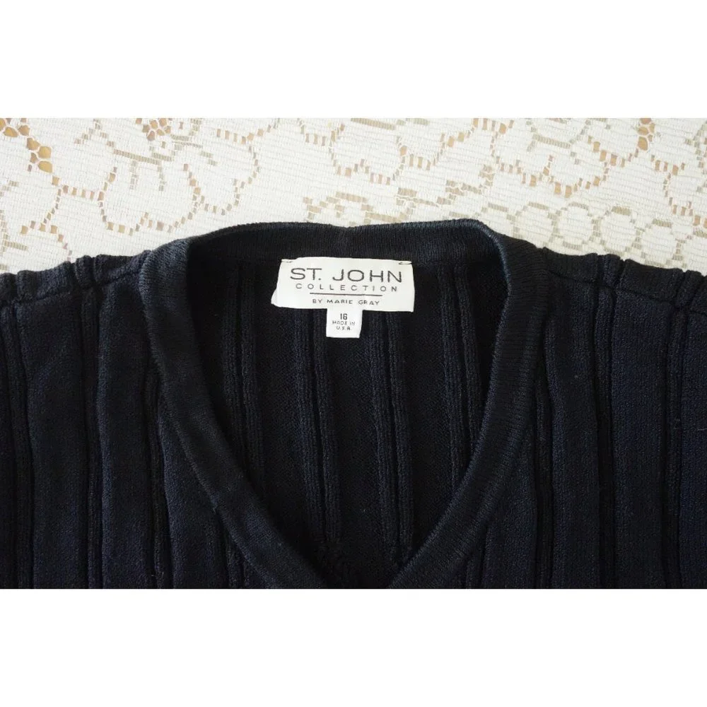 St. John Collection by Marie Gray Black Ribbed Knit Cardigan size 16 Large - Picture 5 of 6